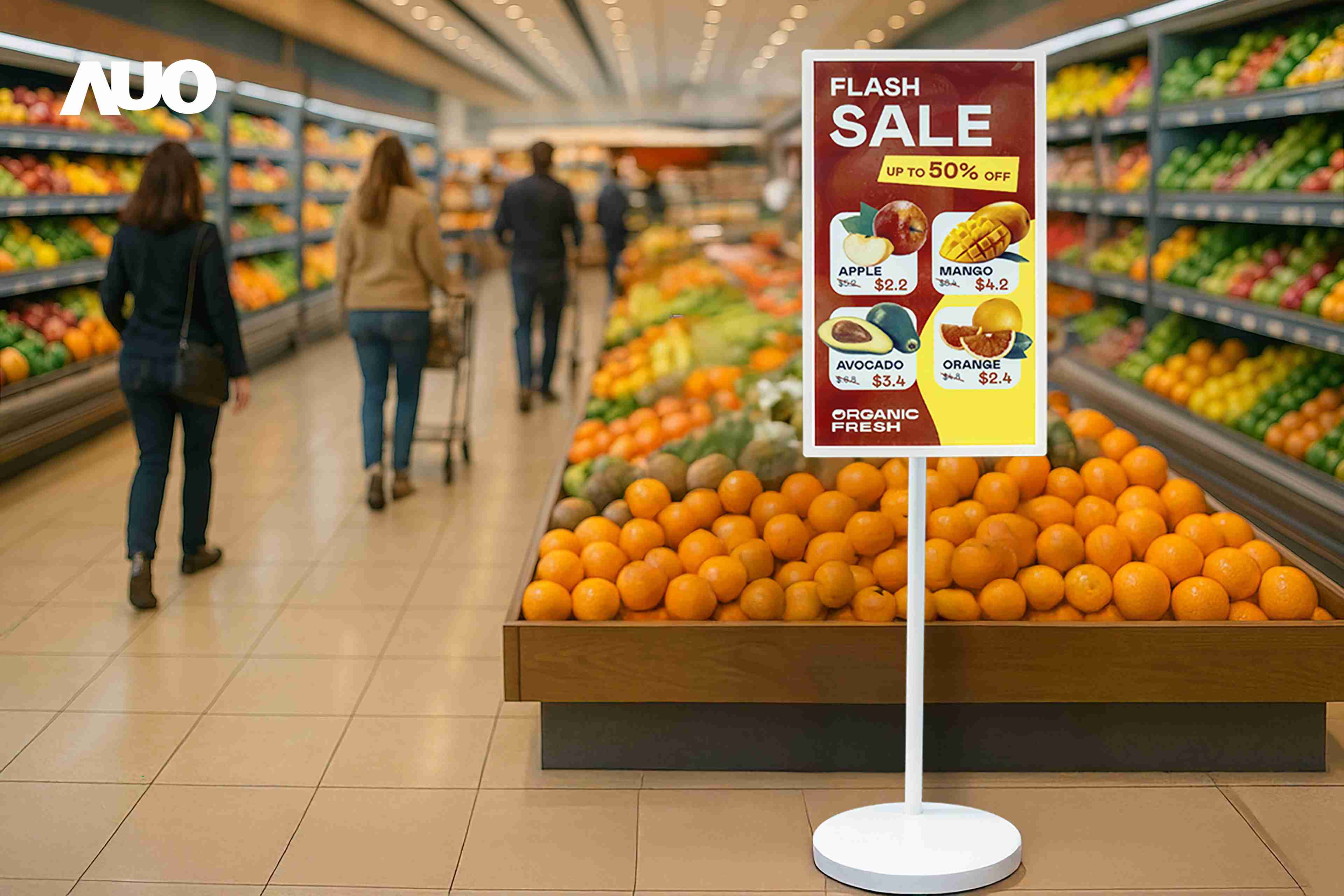 达擎首亮相低功耗、、全彩的〝aecoPost电子纸解决方案〞，，仅在更新画面时需要微量的电力驱动，，无需布建电线的便捷设计，，使其可灵活应用、、、随意置放，，并可透过云端或行动装置app，，，轻松管理及排程广告内容，，，晋升店头营销利器。。。